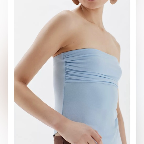 NWT Pastel Blue Asymmetrical Y2K 2000s Strapless Off Shoulder Tank Tube Top - Picture 2 of 6
